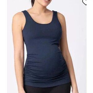 Seraphine Maternity Nursing Snap Tank Top Ruched Sleeveless Size Small Navy Blue